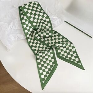 2× Bag Twilly Purse Skinny Scarf Green Checkered